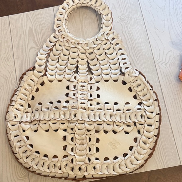 Patricia Nash Soft White Woven Tote Unique and Stylish Excellent Condition .